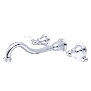 Wall Mount 2-Handle Elegant Spout Bathroom Faucet in Triple Plated Chrome