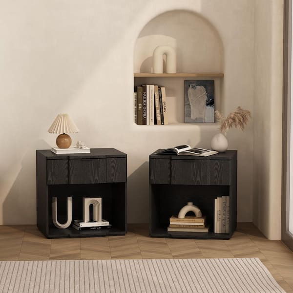 Manhattan Comfort Clive Mid-Century Modern Black 1-Drawer 22 in. W