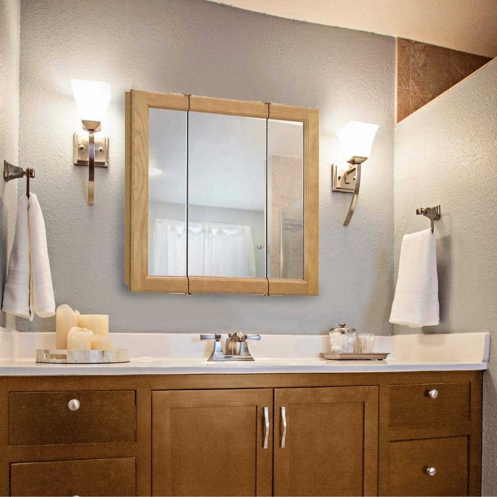 Claremont Triple Mirrored 30" Honey Oak Medicine Cabinet