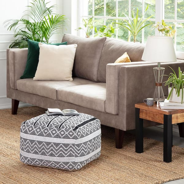 Chouteau Black 22 in. x 22 in. x 16 in. Black and Ivory Pouf