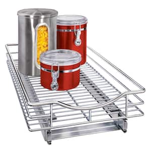 Slide Out Cabinet Organizer - Pull Out Under Cabinet Sliding Shelf - 11 in. Wide x 18 in. Deep - Chrome
