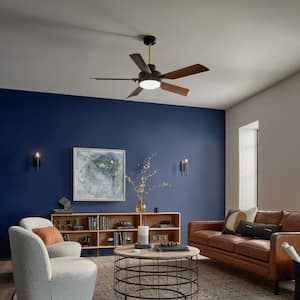Guardian 56 in. Indoor Satin Black Downrod Mount Ceiling Fan with Integrated LED with Wall Control Included