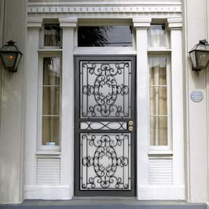 Kensington 36 in. x 80 in. Universal/Reversible Black Wrought Iron Steel Security Storm Door