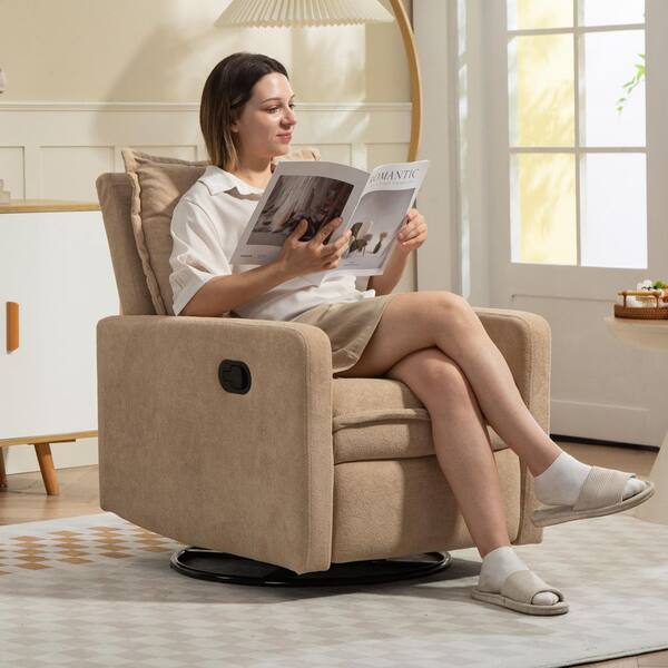 aisword Camel Brown 360° Swivel Velvet Manual Rocker Recliner