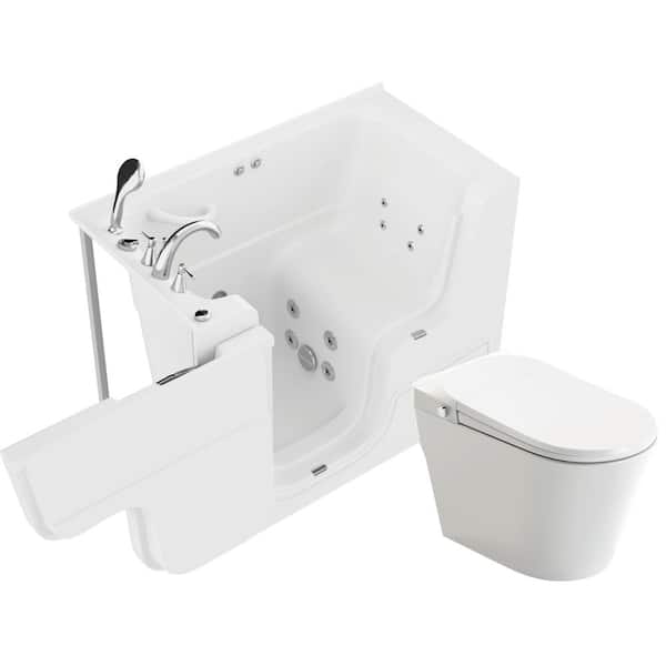 HD Bathtub and Smart Toilet Series 29 in. x 53 in. Left Drain Wheelchair Access Walk-In Whirlpool Bathtub in White
