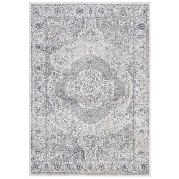 SAFAVIEH Oregon Ivory/Gray Doormat 3 ft. x 5 ft. Medallion Floral Area Rug