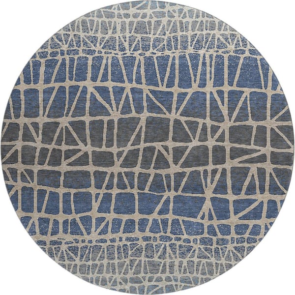 Mayfield Premium Machine Washable Abstract AMF2404 Blue 8 ft. x 8 ft. Round Rug