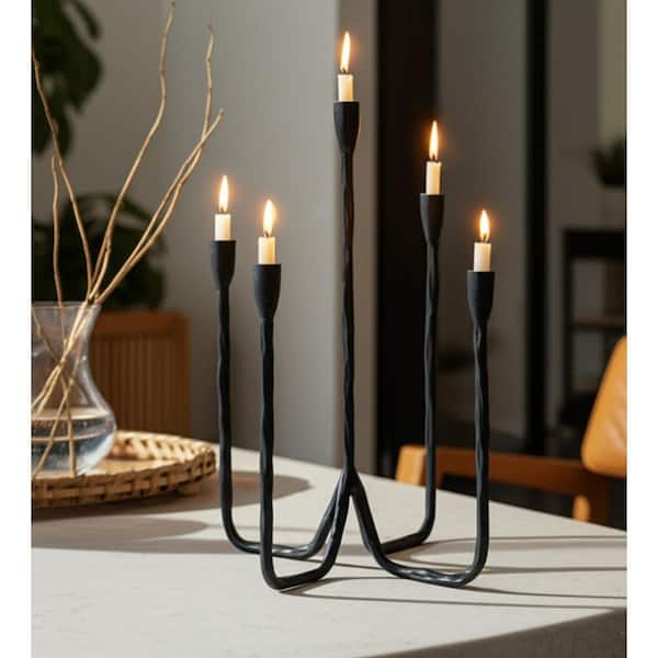 Black 16 in. Metal Modern Forged 5-Taper Candle Holder