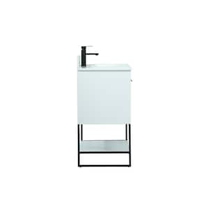 30 in. W Single Bath Vanity in White with Engineered Stone Vanity Top in Ivory with White Basin with Backsplash