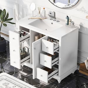 36 in. W x 18 in. D x 33.87 in. H Freestanding Bath Vanity in White with White Ceramic Top Single Basin Sink