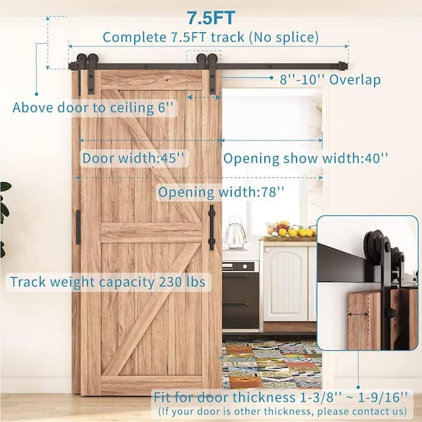 7.5 ft./90 in. Single Track Bypass Sliding Barn Door Hardware Kit for Double Doors Low Ceiling 7.5 ft./90 in. Single Track Bypass Sliding Barn Door Hardware Kit for Double Doors Low Ceiling
