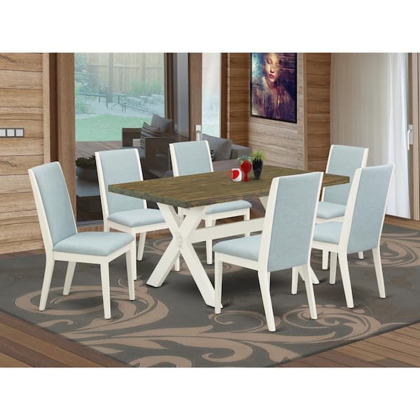 East West Furniture 7-Piece Multi-Color Solid Wood Top-Rectangular Upholstered Dining Room Set-Seats 4