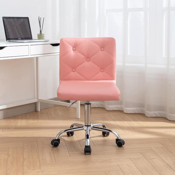 VECELO Office Chair Faux Leather Ergonomic Task Chair in Pink with Arms Swivel Adjustable Rolling Chairs Office Stools