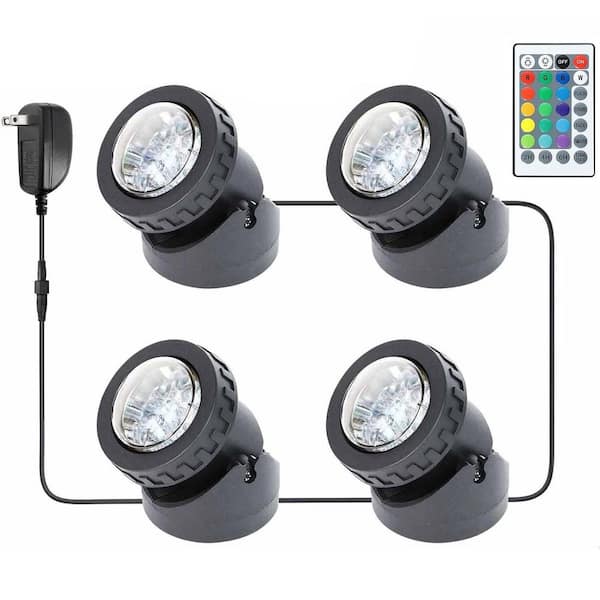 RGB Underwater Pond Lights Submersible LED Fountain Lights with Timer Waterproof Outdoor Spotlights 16-Colors 4-Pack