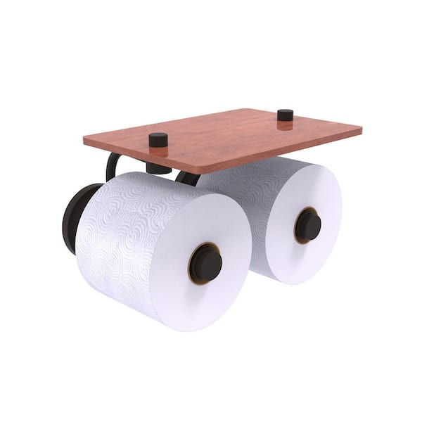 Allied Brass Que New Collection Wall Mounted Toilet Paper Holder in Oil Rubbed Bronze with Wood Shelf