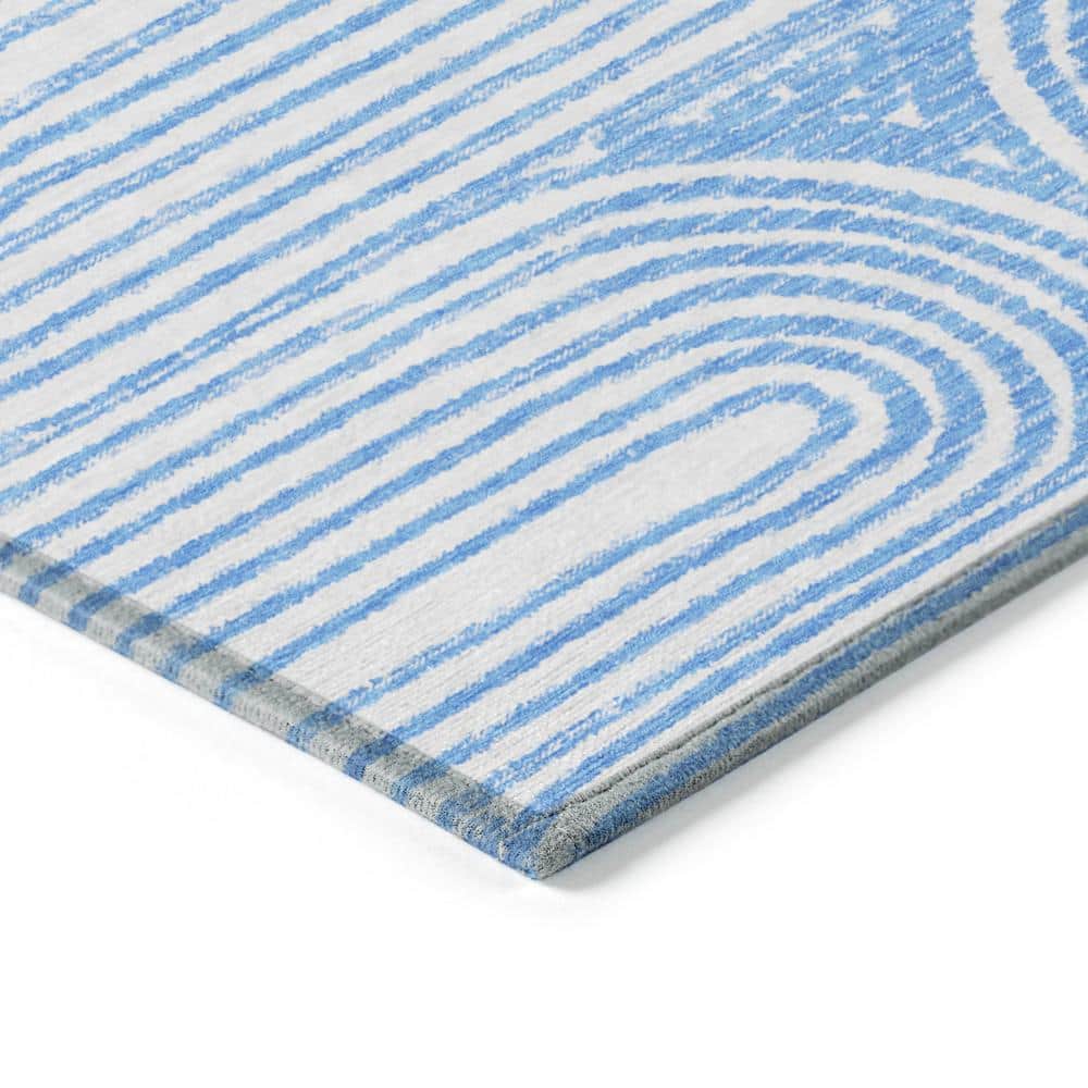 Blue and White Rectangular Machine-Washable Area Rug