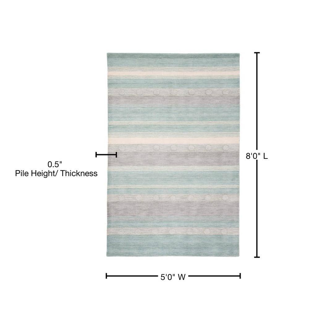 Aqua/Ivory Hand-Tufted Wool Kids Rectangular Rug 5' x 8'