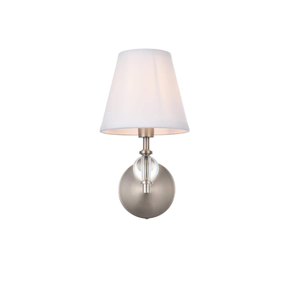 Home Living 7 in. 1-Light Satin Nickel Vanity Light with Fabric Shade