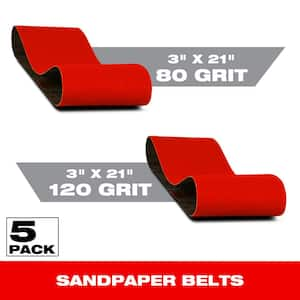 3 in. x 21 in. 80 & 120 Grit Sanding Belts (10-Pack)