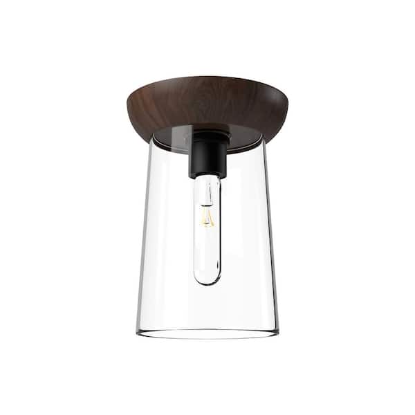 ALORA MOOD Emil 7 in. 1 Light 60-Watt Matte Black/Walnut Flush Mount