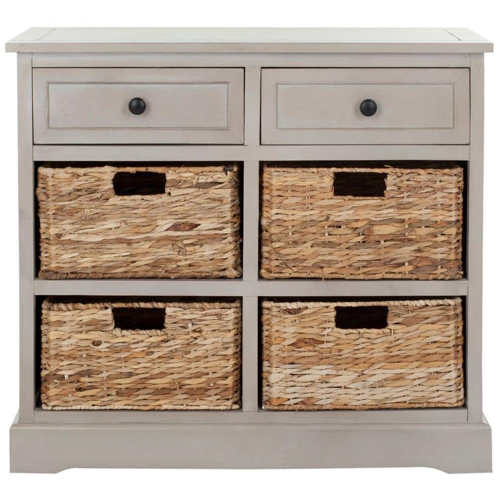 Transitional Vintage Grey Storage Unit with 6 Wicker Baskets