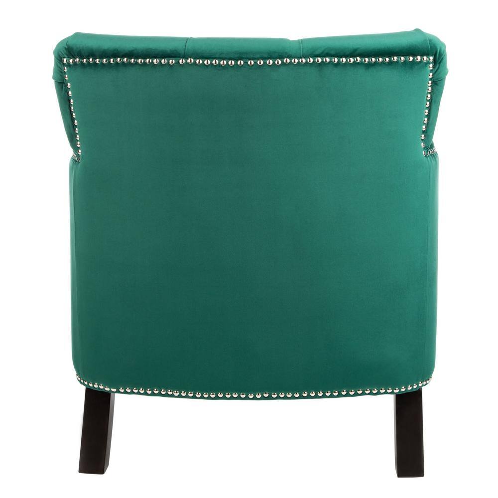Emerald Velvet Tufted Club Chair with Espresso Wood Legs