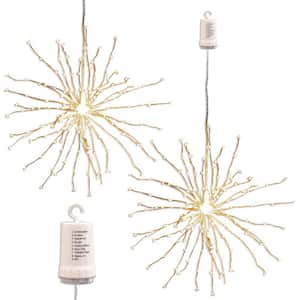 200-Light Bulbs with Copper Wire Battery Operated Starburst Warm White LED Lights with Remote Control (Set of 2)