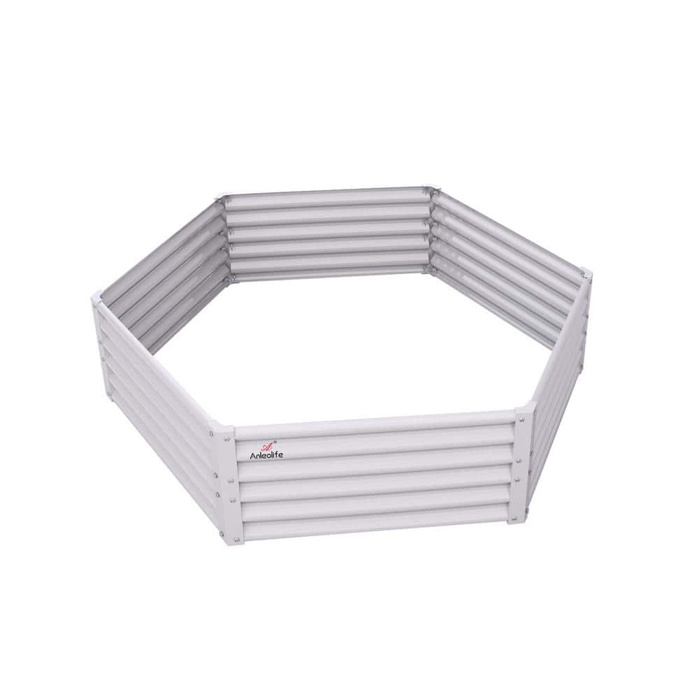 White 70in. x 60in. x 18in. Hexagon Galvanized Raised Garden Beds Anti-Rust