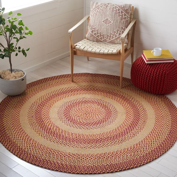 Braided Yellow/Red 4 ft. x 6 ft. Striped Border Oval Area Rug