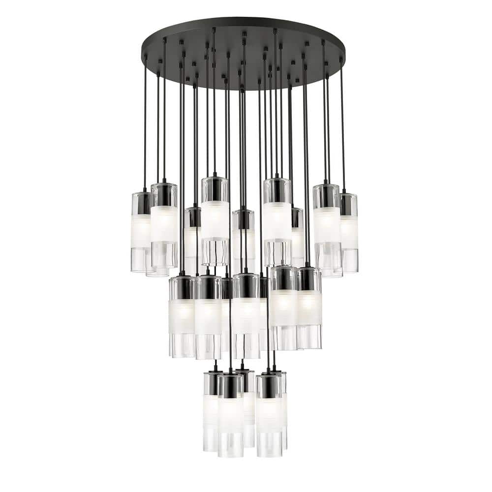 Alton 36 in. 27-Light Matte Black Round Chandelier with Clear Plus Frosted 