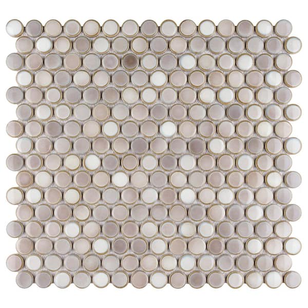 Merola Tile Hudson Penny Round Dove Grey 12 in. x 12-5/8 in. Porcelain Mosaic Tile (10.7 sq. ft./Case)