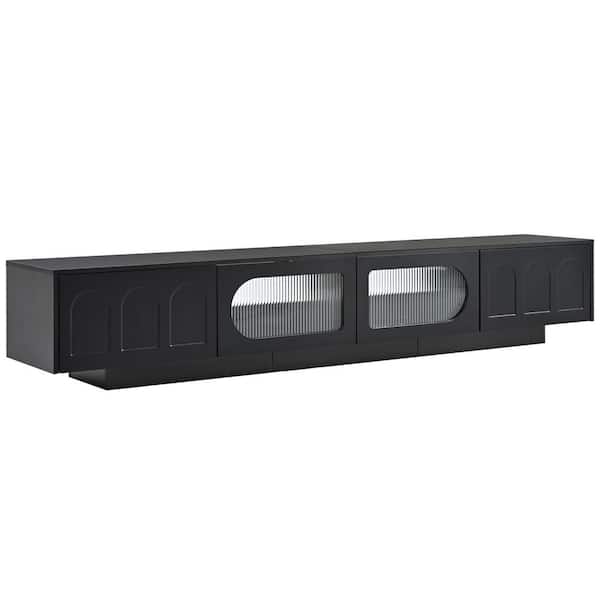 Unbranded Black MDF TV Stand Functional Media Console Entertainment Center Fits TV's up to 95 in. with Glass Doors and LED Light