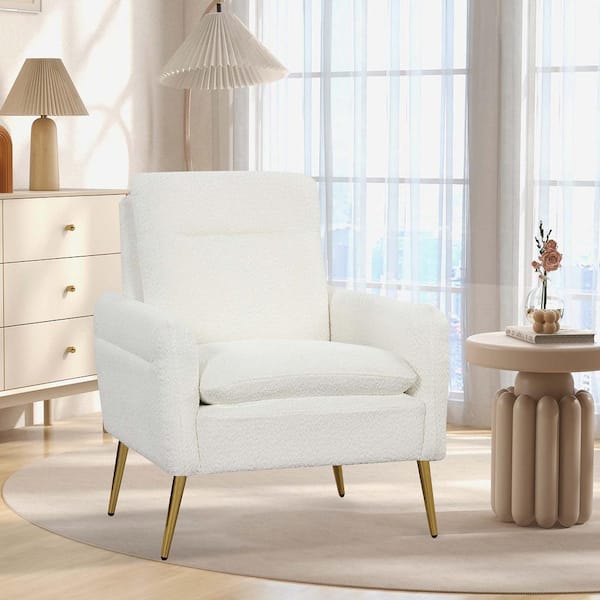 Modern Soft White Teddy Fabric Ivory Ergonomics Accent Chair Living Ro —  Brother's Outlet