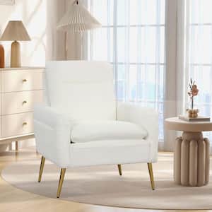 1PC Modern White Accent Chair Upholstered Armchair with Tapered Metal Legs