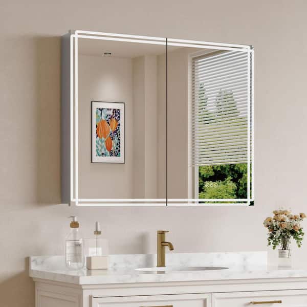 Alita 32 in. W x 32 in. H Rectangular Aluminum Medicine Cabinet with Mirror, Recessed/Surface-Mounted, Soft-Close Hinges