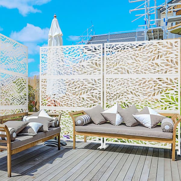 Lirago 75 x 48 in. White Modern Outdoor Screen Privacy Screen with Leaf Patterns Wall Decal