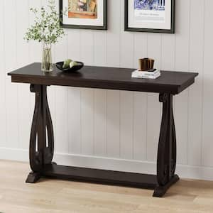 Vintage 48 in. Espresso Rectangle Wood Console Table with Unique Legs and Open Shelf