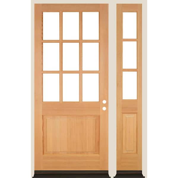 Krosswood Doors 50 in. x 96 in. Farmhouse 9-Lite Clear Glass Right-Hand Unfinished Hemlock Wood Prehung Front Door w/ RSL
