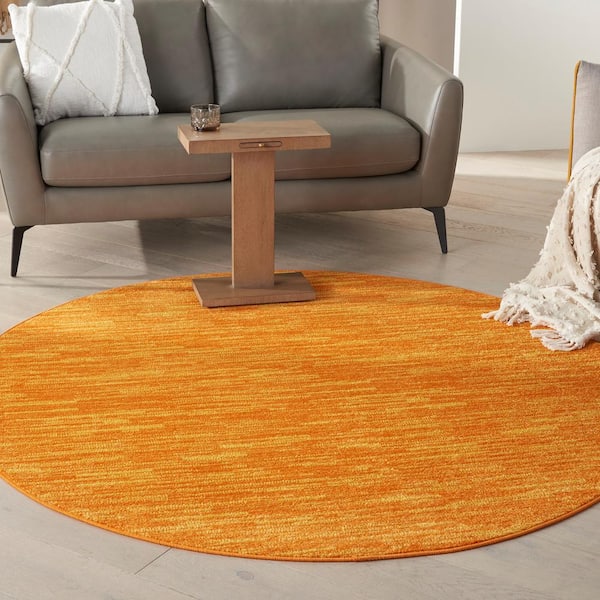 Essentials 6 ft. X 6 ft. Sunburst Round Solid Contemporary Indoor/Outdoor Rug