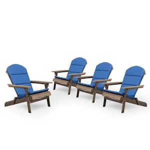 Malibu Grey Wood Adirondack Chair with Navy Blue Cushion (4-Pack)