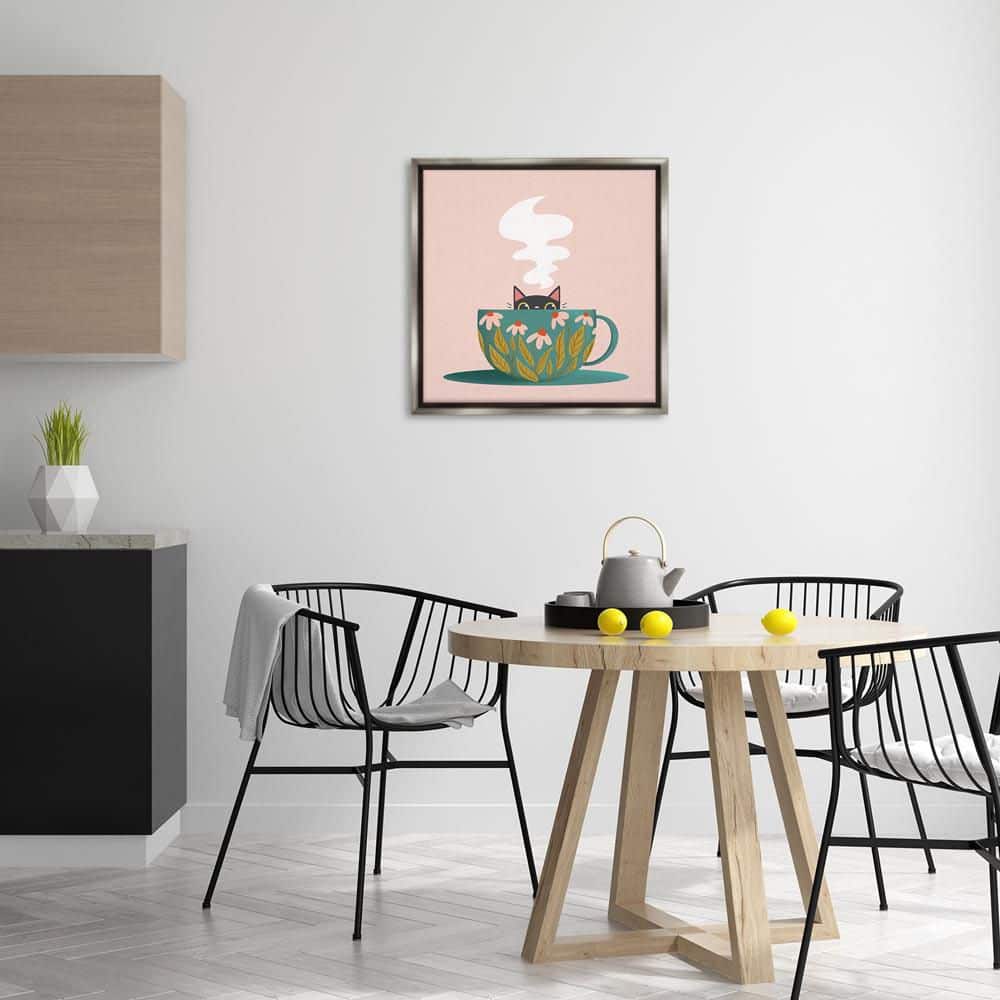 Cat Peeking Over Teacup by Sarah Hickman Gray Floater Frame Animal Graphic Art Print 25 in. x 25 in. price history on PriceWatchPro