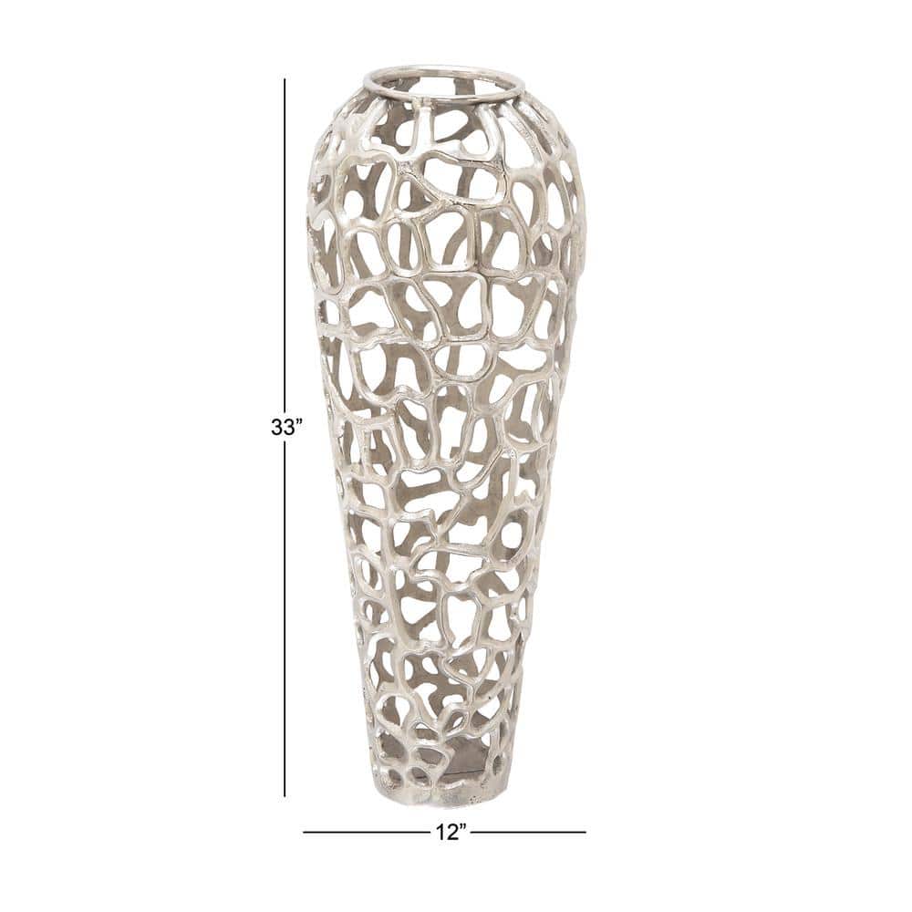 Elegant Silver Coral Aluminum Floor Vase 12" x 33"