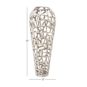 33 in. Silver Coral Aluminum Metal Decorative Vase