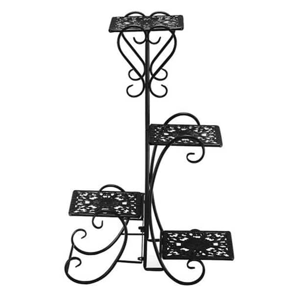Karl home 31 in. H Black 31 in. Rectangle Metal Indoor Plant Stand 4-Tiers