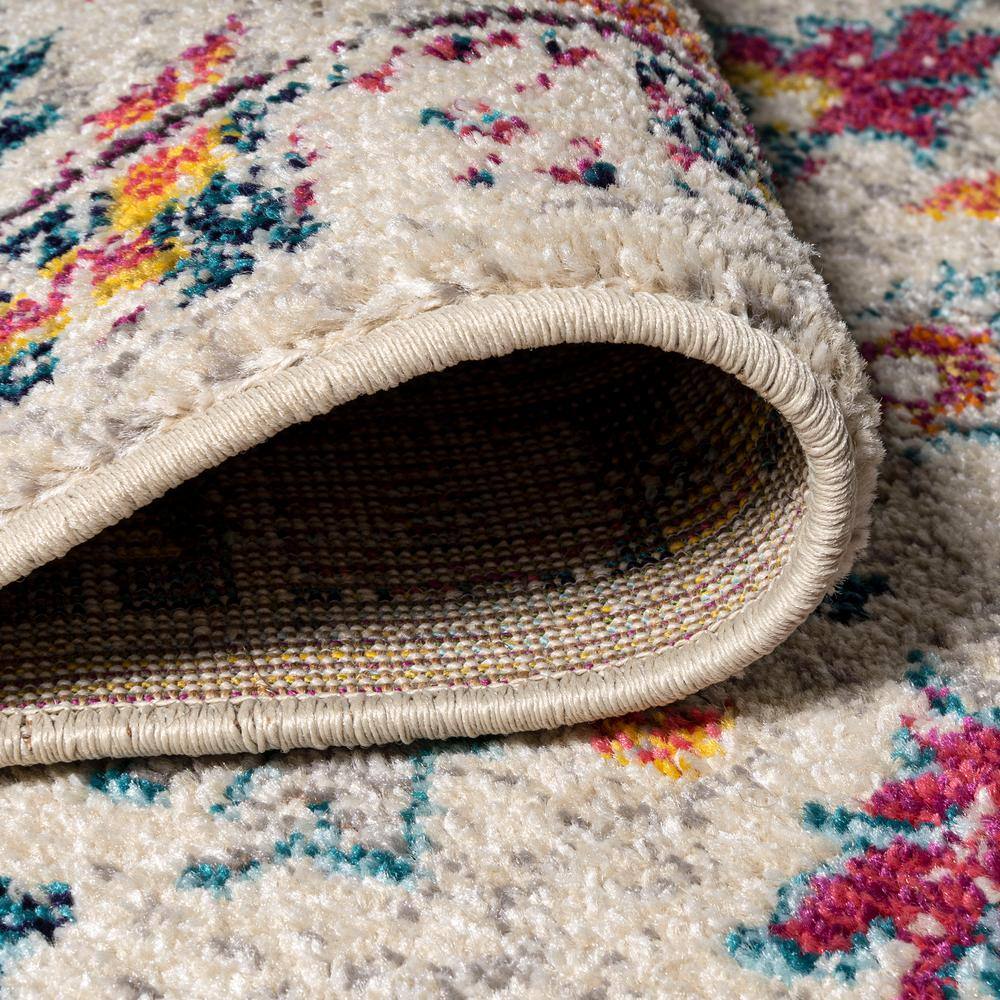 Beige Multicolor Synthetic Boho Floral Area Rug
