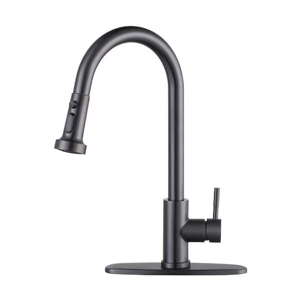 VEVETTA Black Stainless Steel 15 in. H Single-Handle Pull-Down Kitchen Faucet with 360° Spout Swivel and 3-Spray Mode
