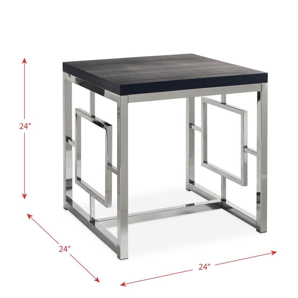 Harper Transitional Square End Table in Brown Chrome with Intricate Leg Design