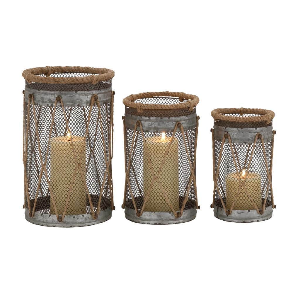 Elegant Silver Metal Hanging Hurricane Candle Lantern Trio