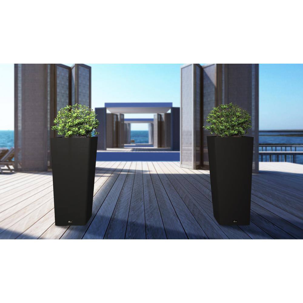 Black Square Outdoor Planter with Shelf, 36 in., 2-Pack