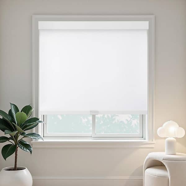 Blackout Cordless Roller Shades, Cordless, Thermal Insulated, Polyester, UV Protection, White, 35 in. W x 75 in. L